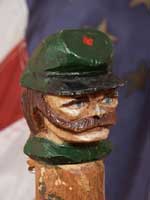 Custom Hand Carved Walking Stick Historic Features - Detail Closeup USSS Solider Bust