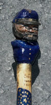 Custom Hand Carved Walking Stick Historic Features - Detail Closeup Union Soldier Bust